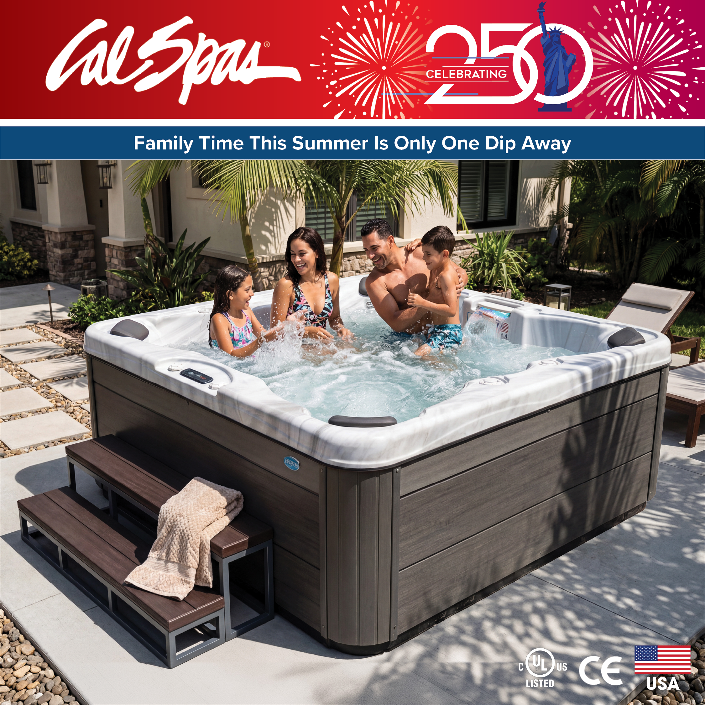 Calspas hot tub being used in a family setting - Mexico City